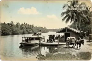 Hand-tinted postcard-style illustration of the New River, Fort Lauderdale, Florida, in the style of about 1910